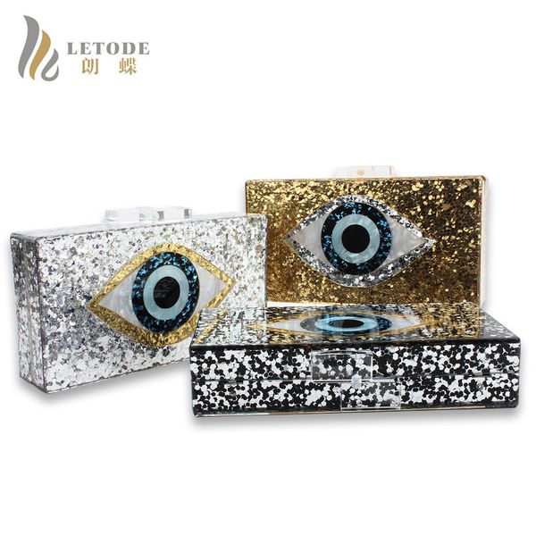 

famous brand evil eyes bag shiny evening clutch bag for wedding party women handbags acrylic bag chain shoulder bags messenger
