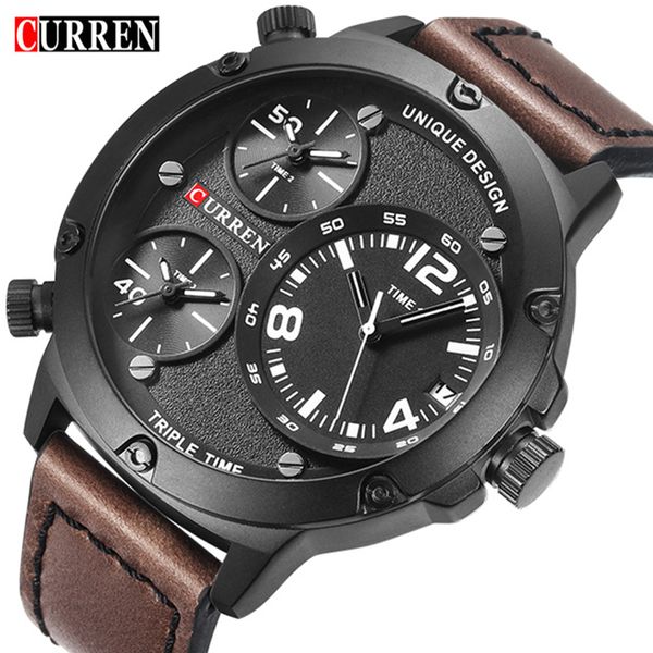 

brand curren large dial design chronograph sport mens watches fashion waterproof quartz watch relogio masculino, Slivery;brown