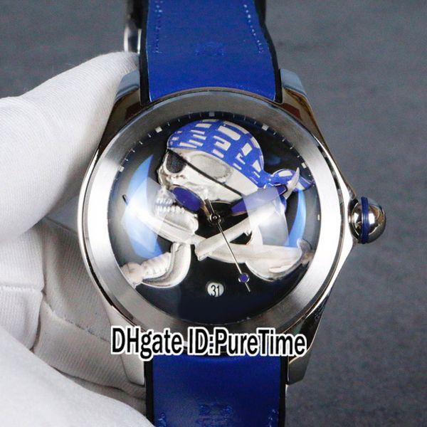 

new bubble spookies famous halloween pirate skulls dial automatic mens watch steel case nouvelles blue rubber watches l082/032 puretime e8a1, Slivery;brown
