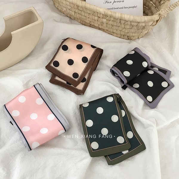 

small silk retro polka dot ins korean-style small scarf womens multi-function-style thin long scarf hair band dual-use, Black;purple