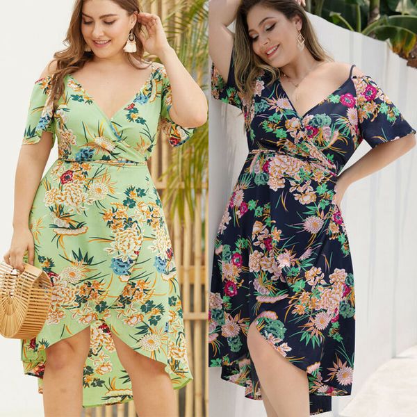 

women boho floral print halter neck short dress holiday beach sundress plus size, Black;gray