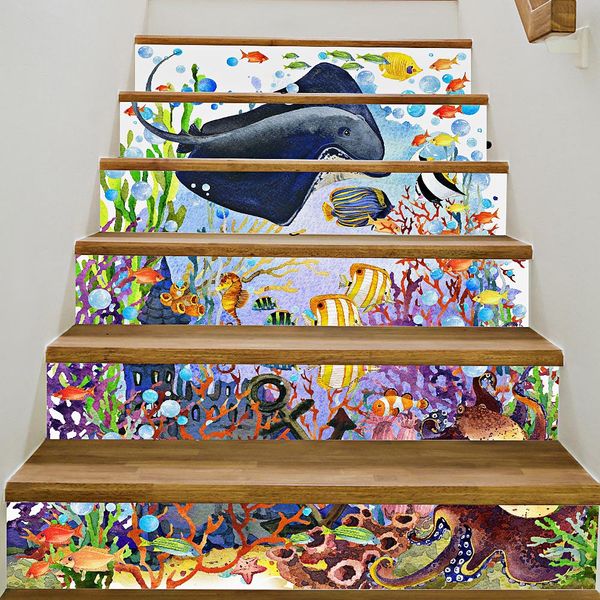 

3d underwater world stair stickers waterproof wallpaper home decorations 7.1 x 39.4 inch 6pcs
