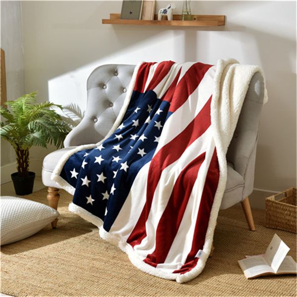 

double thickened coral fleece blanket bedding autumn/winter use warm soft throw sofa nap ab side stars and stripes blanket 2019