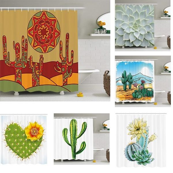 

cactus decor shower curtain fabric bathroom decor set with hooks