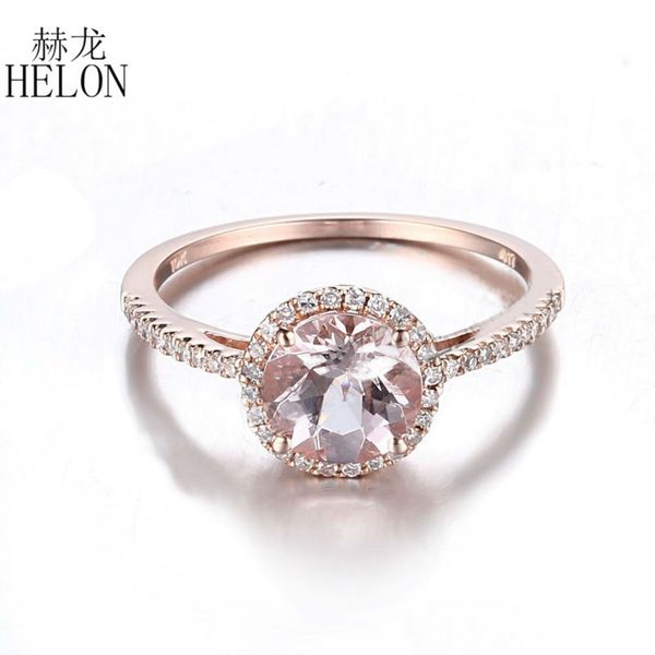 

helon solid 10k rose gold certified round 1.37ct natural morganite & diamonds halo engagement ring women gemstone jewelry ring, Golden;silver