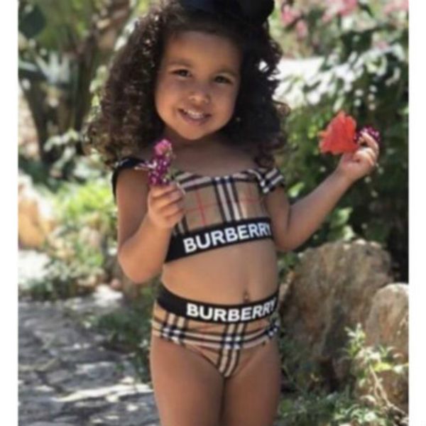 

girls designer swimming suits fashion brand letter printing two piece swimwear children girls luxury bikinis girls beach clothing qualit, Blue