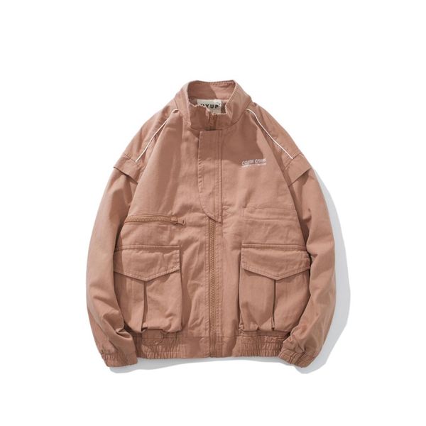 

pink army green black cargo pocket men jacket stand collar, Black;brown