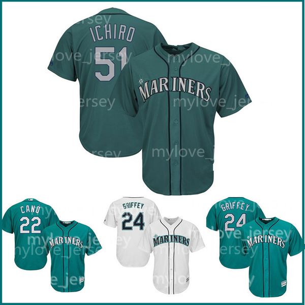 

Mens Mariners 51 Ichiro Suzuki 24 Ken Griffey Jr 22 Robinson Cano Seattle Men's Baseball jerseys top quality Cool Base jersey