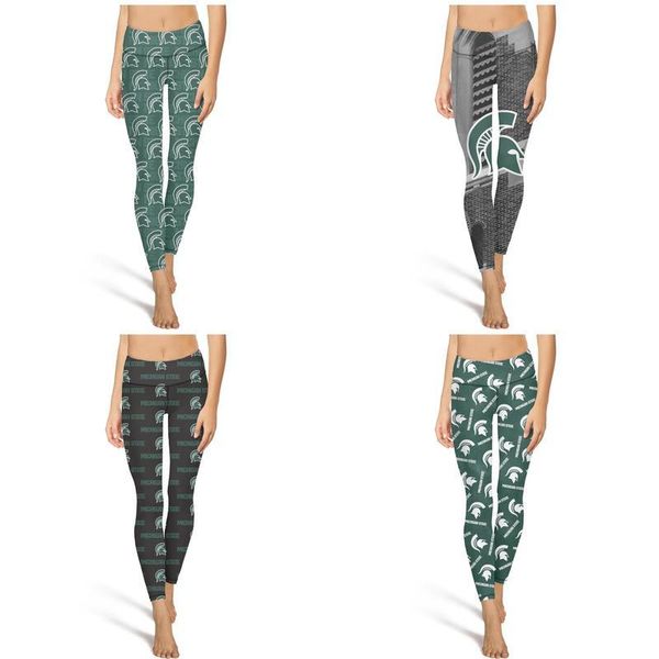 

michigan state spartans football green fashion women's vintage yoga pants elasticity casual full length suitable for running leggings, Black
