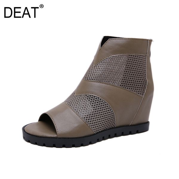 

deat] 2020 open toe pu leather mesh breathable black single shoes women wedges cool boots new spring summer fashion tide 10g736