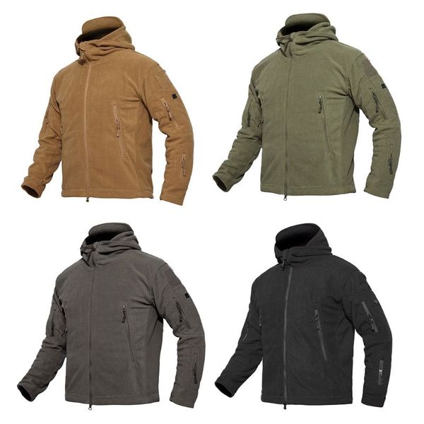 

mens plus size tactical jacket combat sport warm corduroy outdoor hooded coats thicken lining solid zipper outwear d25, Black;brown