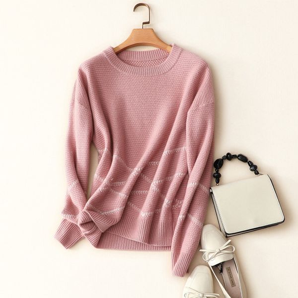 

women's sweaters winter thick warm crew neck jumper knitted france fashion casual oversized 100% cashmere, White;black