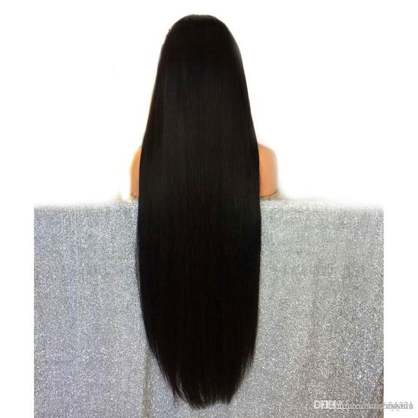 

straight malaysian front high temperature wire wigs with density no lace front wig wig pre plucked bleached knot, Black