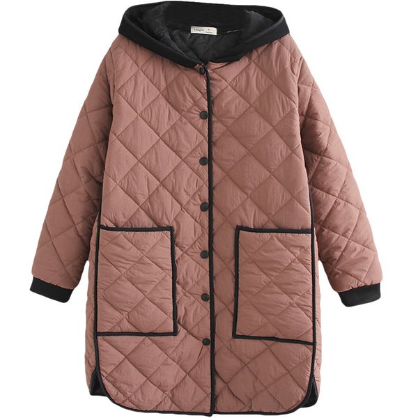 

2019 new winter jacket women hooded long sleeve padded cotton parkas casual loose patchwork jackets plus size, Black