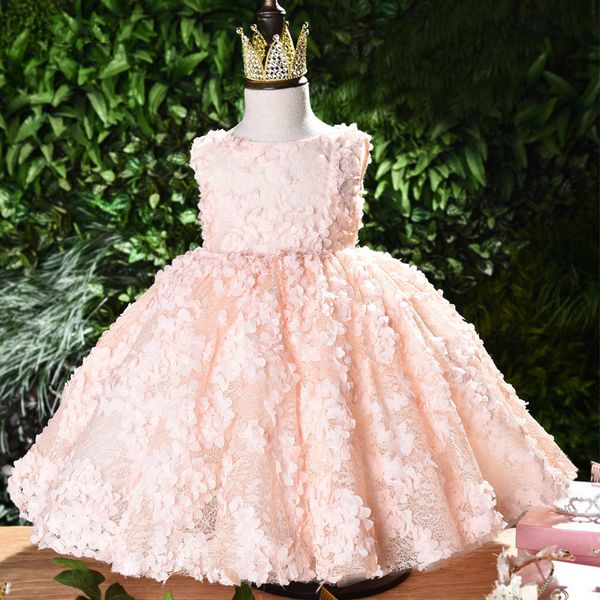 

2018 baby summer dress pink lace toddler girls christening dress appliques baby girl birthday baptism dress princess costume y190516, Red;yellow