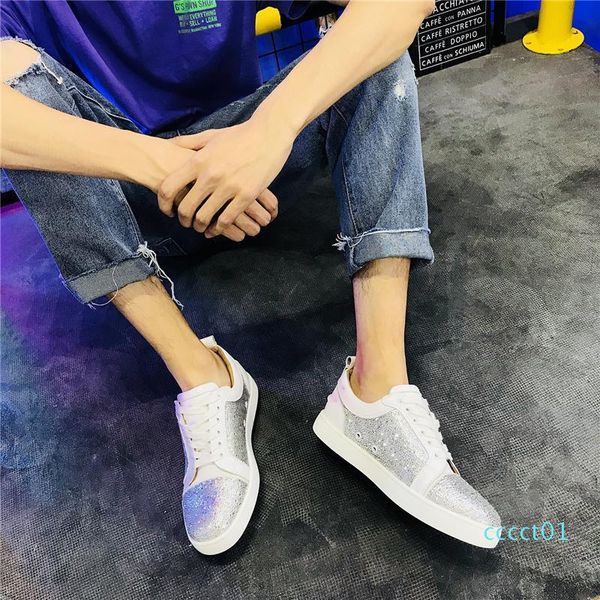 

luxury mens women low cut spike glittered mens designer sneakers many style in stock women leather suede crystals flats size eur35-46 ct01, Black