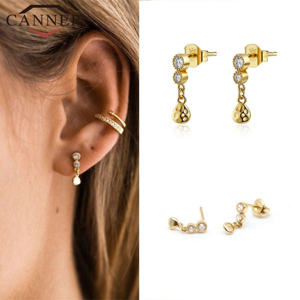 

925 sterling silver gold color minimalist chic dangling earrings cz zircon stud earrings for women fashion ear jewelry