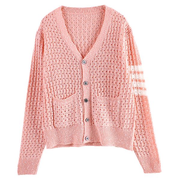 

hollow out cardigan women 2019 new hit color striped v neck long sleeve single breasted cardigan sweater knitted outwear top, White;black