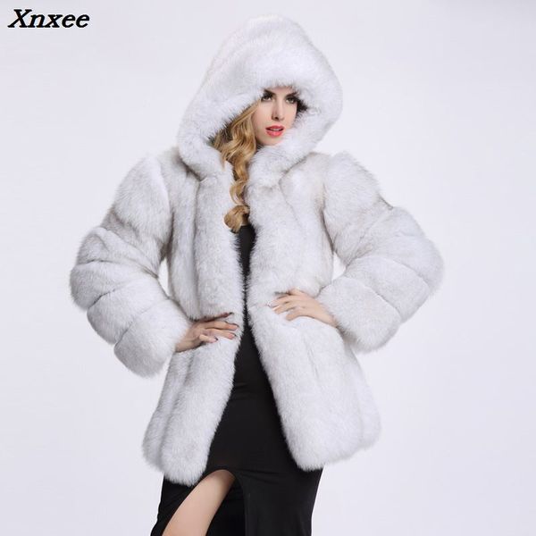 

xnxee elegant long faux fur coat fluffy jacket 2018 winter women thick warm faux fur coats with hooded white black plus size