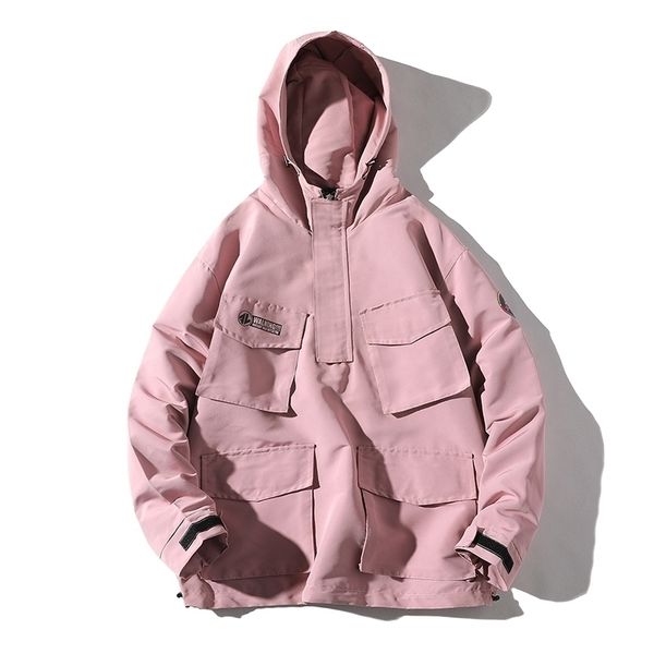 

2019 autumn and winter new couple hooded tooling fashion casual solid color loose jacket pink red black yellow gray s 4xl, Black;brown