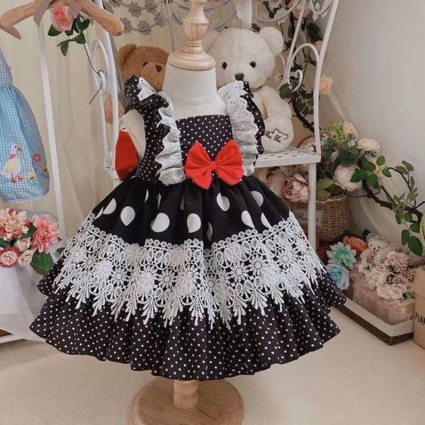 

2pcs spanish lolita girl princess dres lace stitching sleeveless print dress for girl birthday party easter dress vestidos y3061, Red;yellow