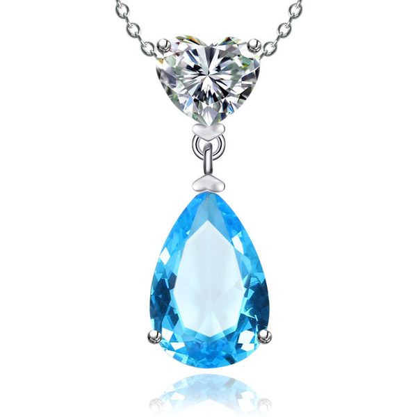 

925 sterling silver necklaces pendants for women simple sapphire/ruby water drop bridal wedding fine jewelry pendant no chain