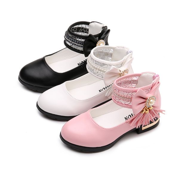 

Black Pink White Childrens leather Shoes Girl Princess Shoes For Dancing tassel Rhinestone Kids Wedding Party Shoes 5 6 7 8-14T
