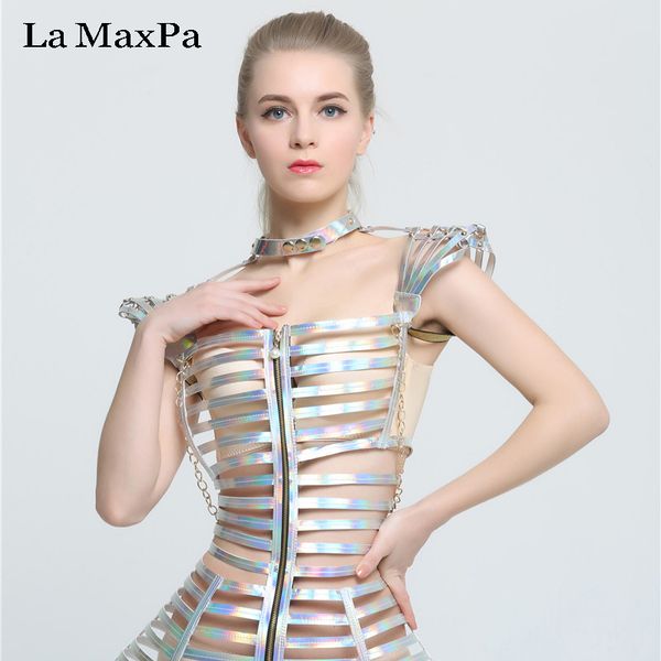 

la maxpa fashion female singer costume stage show silver costume slim clothing bar ds dj jazz dance outfit performance wear, Black;red
