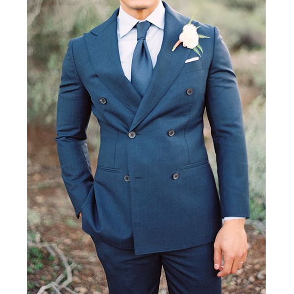 

fashionable double breasted wedding tuxedos peaked lapel groom wear men suits for prom dinner man blazer(jacket+pants), Black;gray