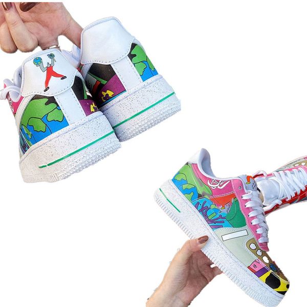 

2020 new outdoor leather waterproof men's and women's casual shoes, hand-painted color graphic fashion sneakers, comfortable foot, Black