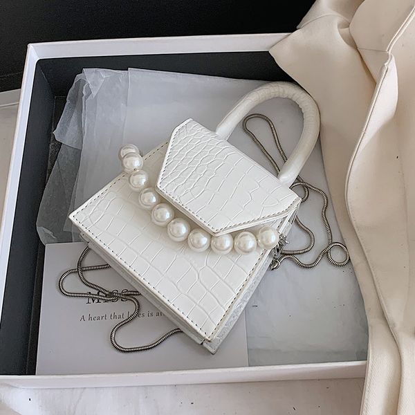 

crocodile pattern small tote bag 2020 new high-quality pu leather women's handbag pearl chain shoulder messenger bag