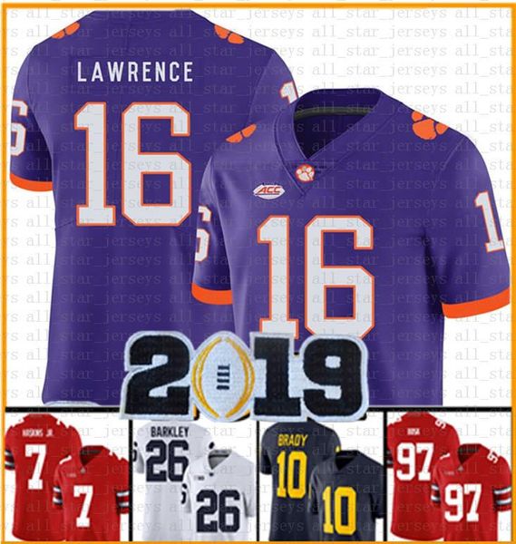 

tom brady saquon barkley clemson tigers trevor lawrence travis etienne jr. american football jersey 2019 patch jerseys men's s-xx, Black;red