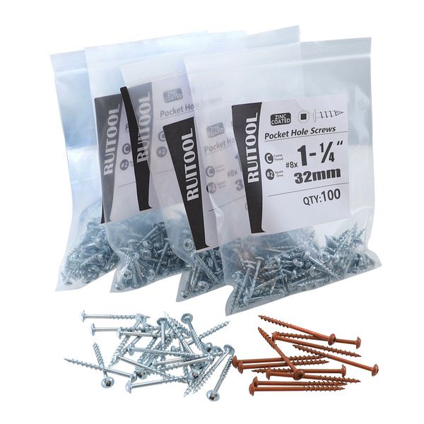 

50/100pcs pocket hole screw #2 square drive self-tapping screws 25-63mm coarse washer head screws for pocket hole jig