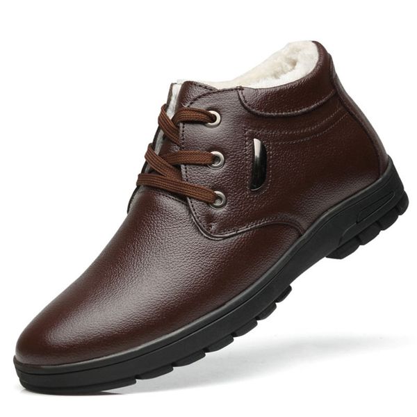 

snow men leather shoes new winter cotton ankle leather casual shoes comfortable waterproof non-slip man leather shoes, Black