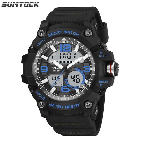 

sumtock mountaineering outdoor sports diving watch men g 50m waterproof clock watches mens quartz wristwatches uhren digital, Slivery;brown