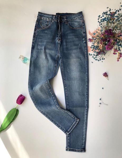 

2019 new women pencil jeans slim fit elastic pants, Blue