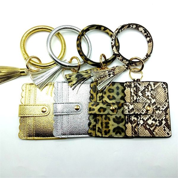 

2020 new tassel bracelet keychains women girls id card holders slot coin purse leopard mini handbags pouch waistband key rings totes e21805, Black