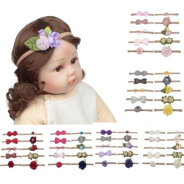 

new baby headband bow flower elastic children's girl hair accessories 3pcs / lot, Slivery;white