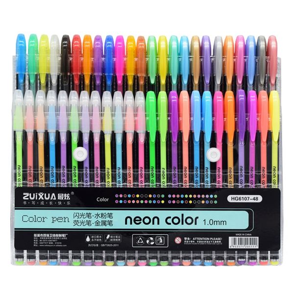 

48 colours glitter gel pen neon color pens children color graffiti neutral pen stationery kids gift office school supplies