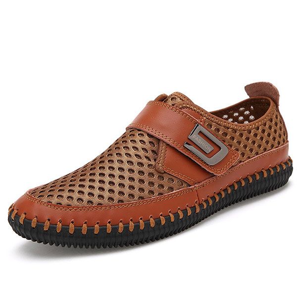 

mens casual mesh shoes slip on loafers leather shoes vintage style soft driving summer breathable british one-legged, Black