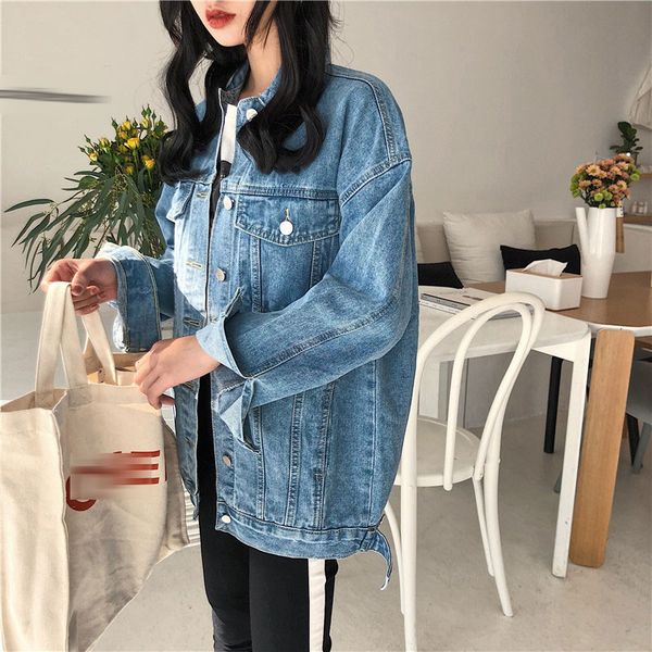 

solid turn-down collar jean jacket for women loose casual blue fashionable women coats female outwear denim feminine, Black;brown