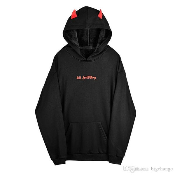 

punk gothic girls devil horn chic autumn winter harajuku hoodie cute women hooded pullover loose streetwear sweatshirt, Black