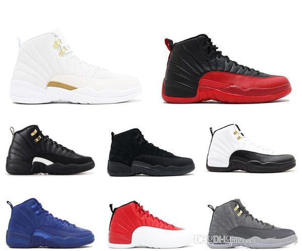 

2018 mens basketball shoes sneakers 12s xii flu game royal taxi french blue for men sports shoes high cut, White;red