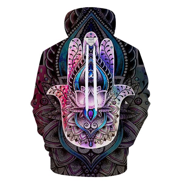 

plant lotus digital printing men's long sleeve pullover fashion loose comfortable hooded sweatshirt autumn winter new, Black