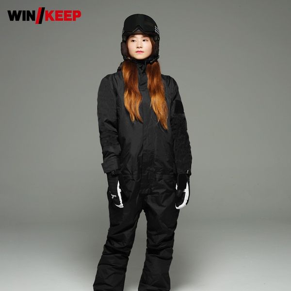 

winter women outdoor skiing set warm snowboading jumpsuit sport ski suit black white conjoined skiing snowboard set