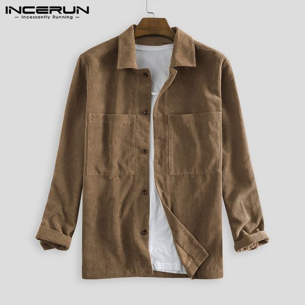 

men's casual shirts autumn men corduroy long sleeve solid color 2021 pockets outerwear street vintage shirt, White;black