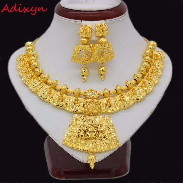 

adixyn 45cm/18inch necklace earrings jewelry set for women girls gold color romantic arab/ethiopian/african wedding accessories c18122701, Silver