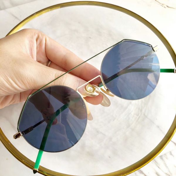 

мода 0042 круглые солнцезащитные очки m0042 / s light gold / синие женские оттенки солнцезащитных очков new с коробкой, White;black