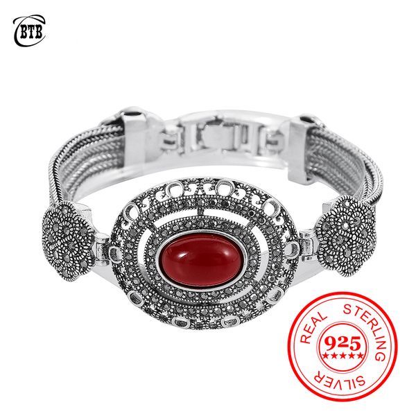

925 silver red rhinestone vintage retro grey black bracelet for women big oval bangle new arrival couple gifts ing