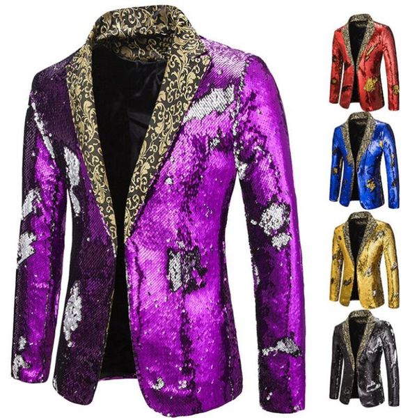 

gold blue black red purple sequins jacket coat blazer nightclub bar dj singer prom wedding party outerwear costumes, White;black
